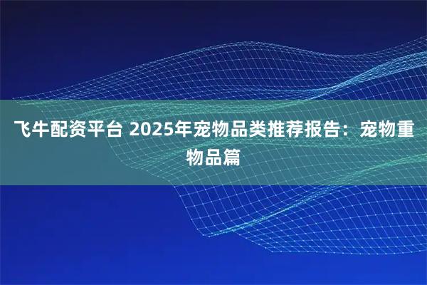 飞牛配资平台 2025年宠物品类推荐报告：宠物重物品篇